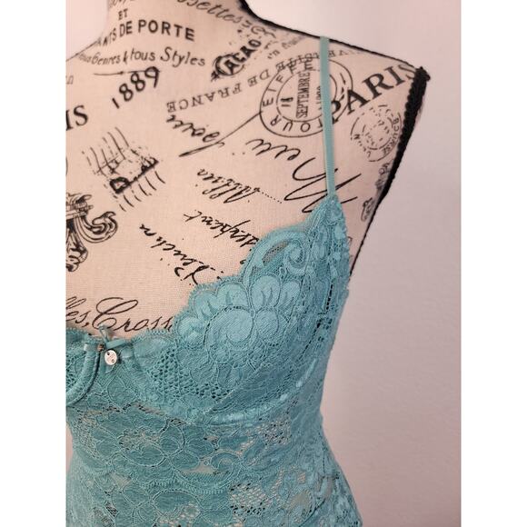 Guess Babydoll Tank Top 2XS Underwired Lace Fitted Sheer VTG 90s Y2K Coquette - Picture 3 of 8